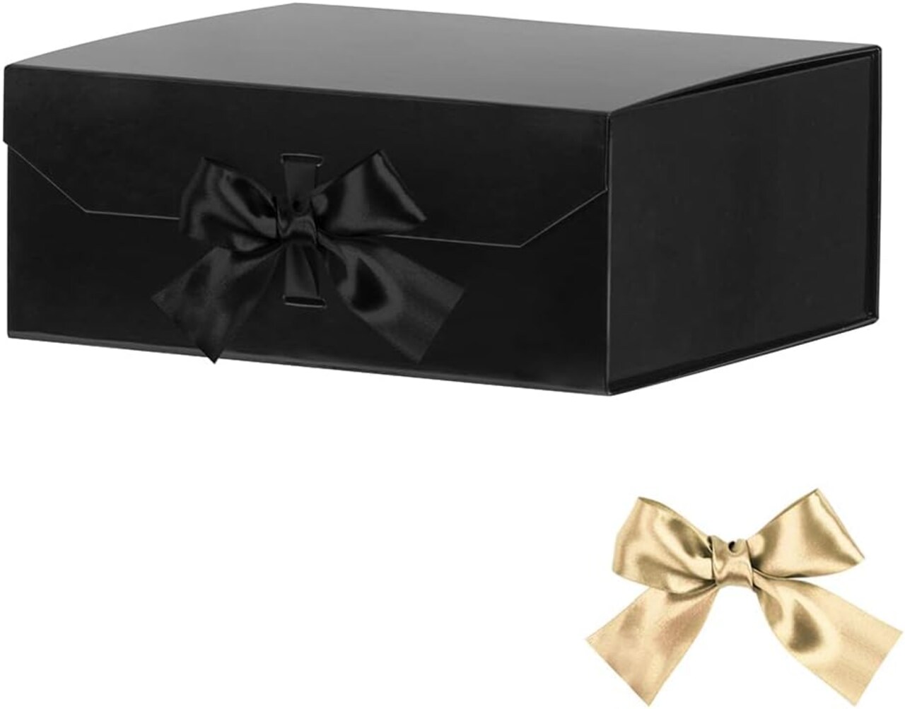 Black Large Gift Box 13x11x5.3 Inches, Gift Box with Ribbon, Gift Wrap Box with Lid Magnetic Closure, Christmas Gift Box, Rectangle Collapsible Gift Boxes for Men Shoes (Glossy Black)